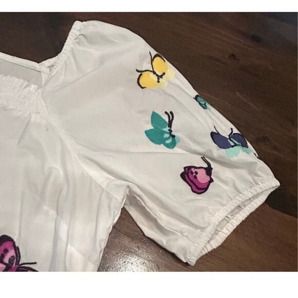 Talbots Embroidered Poplin White Top Scattered Butterfly Women Size Large Petite - Picture 5 of 7